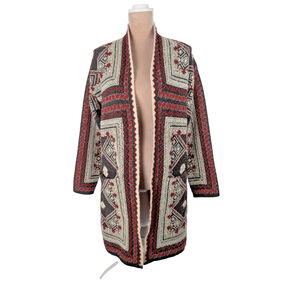 Max Sport Aztec Long Cardigan Sweater Red Multicolor Sz S Western Boho Cowgirl